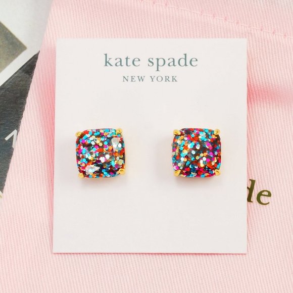 Kate Spade Square Multi Glitter Stud Earrings Gold